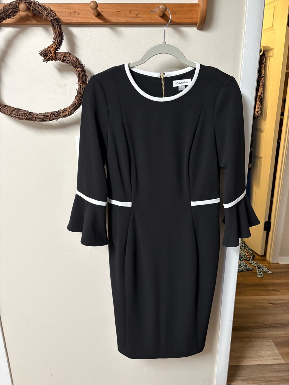 Calvin Klein Black Midi Dress with White Trim
